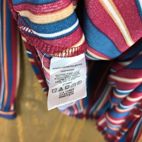 Ann Taylor Womens Blouse Multicolor Striped Belted Ruched Wrap Plunge Neck L - Picture 9 of 12